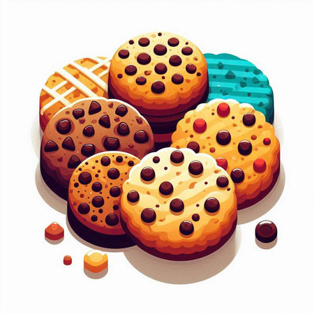 Illustration of a group of colorful cookies on a white background.のイラスト素材