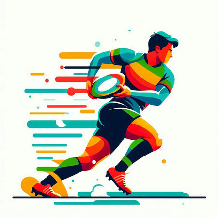 Rugby player in action, vector illustration. Graphic design element.のイラスト素材