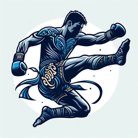 Muay Thai fighter. Thai martial art. Vector Illustration.のイラスト素材