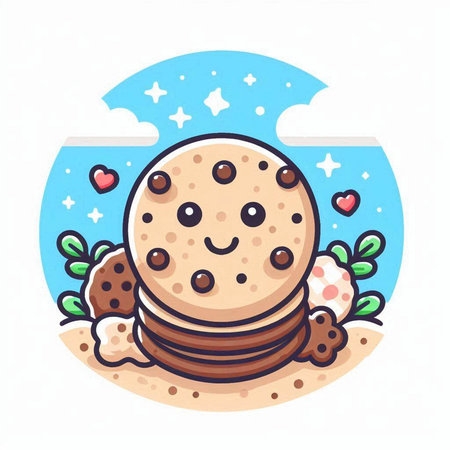 Cute hand drawn vector illustration of chocolate chip cookies. Cartoon style.のイラスト素材
