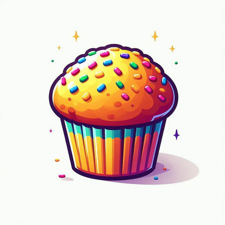 Cupcake with colorful sprinkles isolated on white background. Vector illustration.のイラスト素材