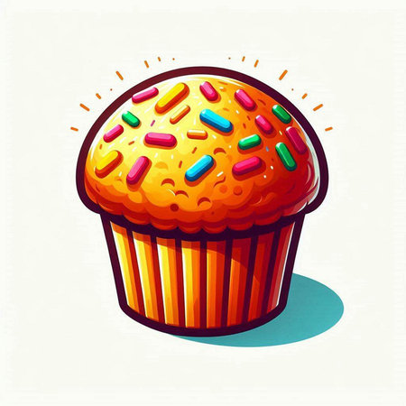 Cupcake with colorful sprinkles on white background. Vector illustration.のイラスト素材