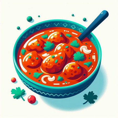 Meatballs in tomato sauce with parsley in a bowl. Vector illustration.のイラスト素材