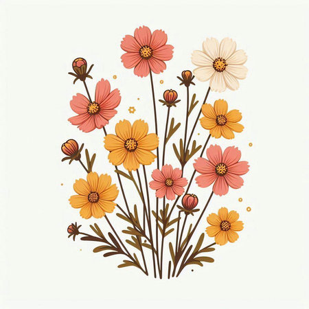 Cosmos flowers bouquet isolated on white background. Vector illustration.のイラスト素材