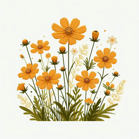 Yellow cosmos flower on white background. Vector illustration for your design.のイラスト素材