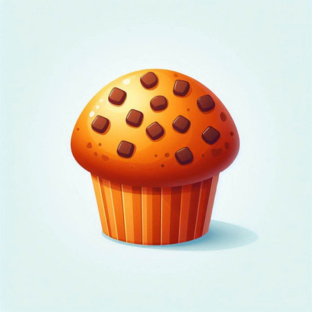 Illustration of a cupcake with chocolate chips on a blue backgroundのイラスト素材