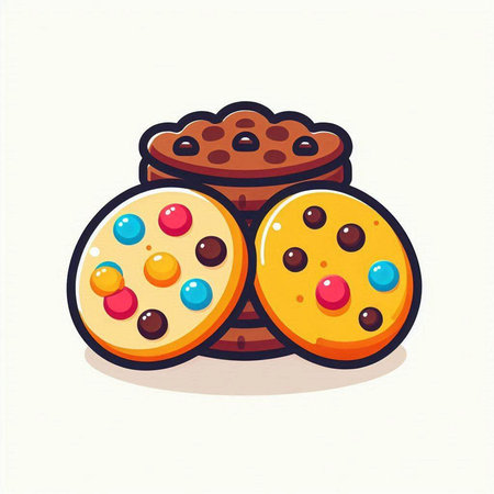 Colorful chocolate chip cookies on a white background. Vector illustration.のイラスト素材