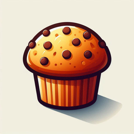 Illustration of a cupcake with chocolate chips on a light backgroundのイラスト素材