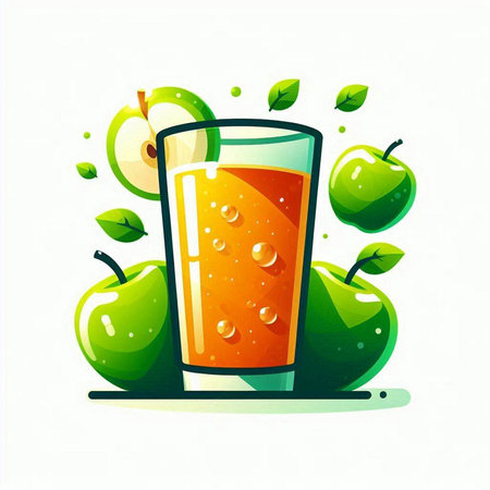 Fruit juice in a glass with green apples. Vector illustration.のイラスト素材