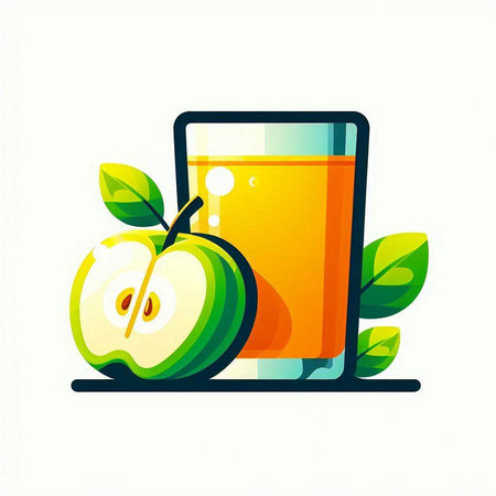 Apple juice in a glass on a white background. Vector illustration.のイラスト素材