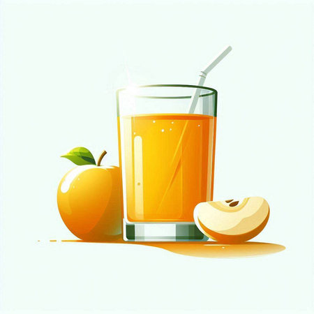 Orange juice in a glass with slices of apple. Vector illustration.のイラスト素材