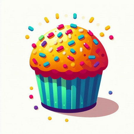 Cupcake with colorful sprinkles on white background. Vector illustration.のイラスト素材