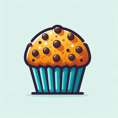 Illustration of a cupcake with chocolate chips on a blue backgroundのイラスト素材