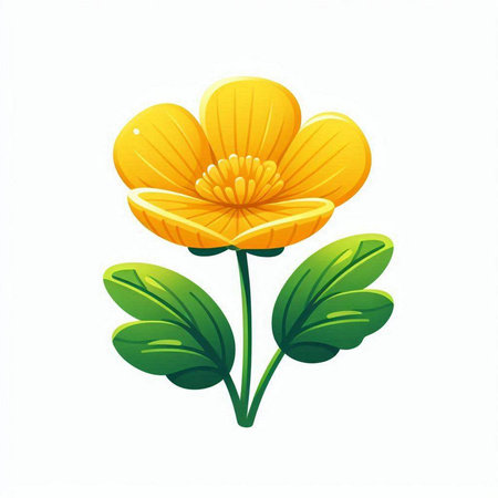 Yellow flower with green leaves isolated on white background. Vector illustration.のイラスト素材