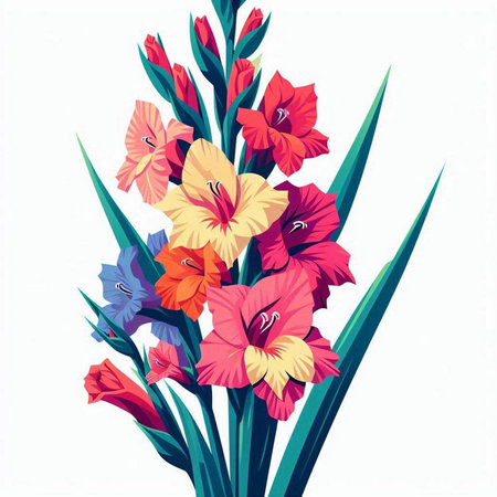 Beautiful gladiolus bouquet on white background. Vector illustration.のイラスト素材