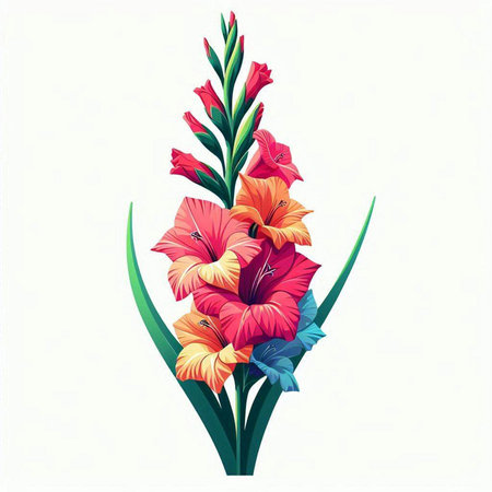 Bouquet of gladiolus flowers on a white background.のイラスト素材