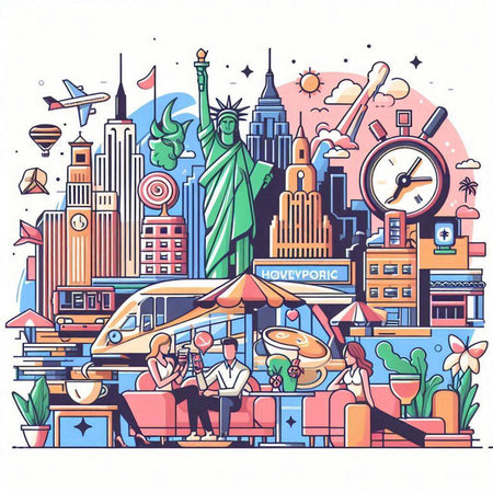 New York City, United States of America. Vector illustration in line art styleのイラスト素材