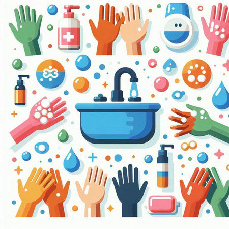 Coronavirus prevention. Washing hands with soap and water. Vector illustrationのイラスト素材