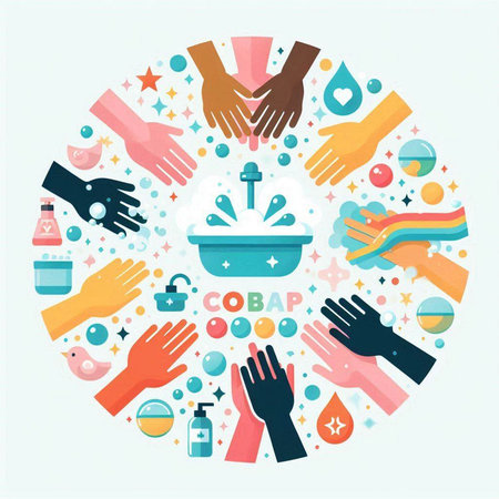 Hand washing concept in circle. Vector illustration in flat design style.のイラスト素材