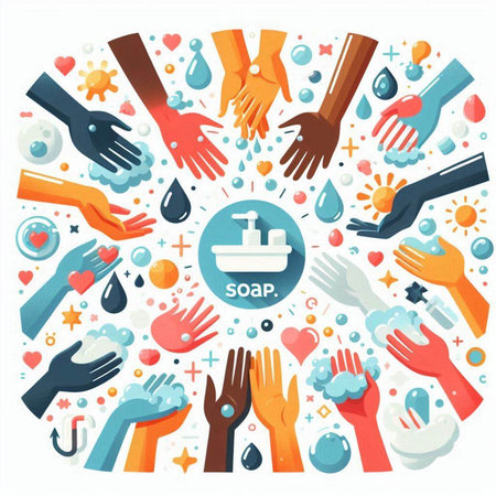 Coronavirus concept. Washing hands. Vector flat illustrationのイラスト素材