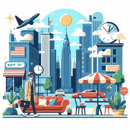 Businessman in the city. Vector illustration in flat design style.のイラスト素材