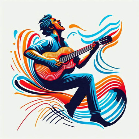 Guitar player. Vector illustration of a man playing guitar.のイラスト素材