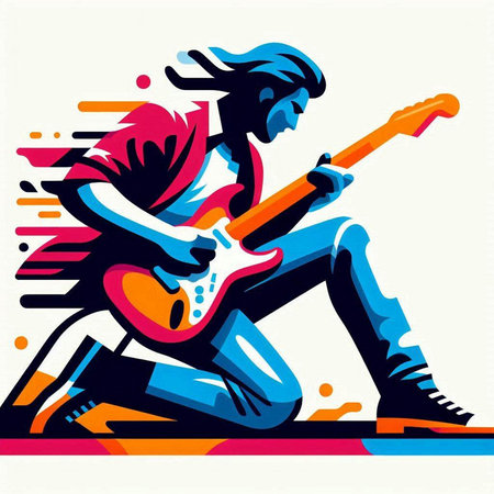 Guitar player on the background of the music. Vector illustrationのイラスト素材
