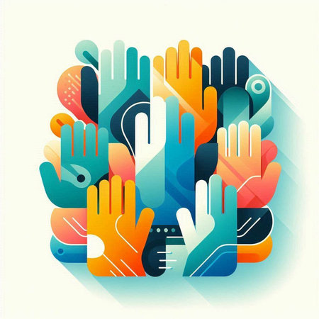Colorful abstract background with hands. Vector illustration. Eps 10.のイラスト素材