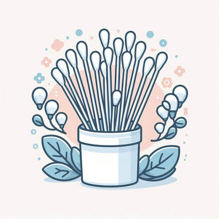 Cotton buds in a pot. Vector illustration in flat style.のイラスト素材