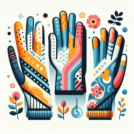 Hands with abstract colorful pattern. Vector illustration for your design.のイラスト素材