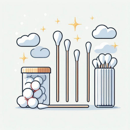 Cotton sticks and cotton buds in a jar. Vector illustration.のイラスト素材