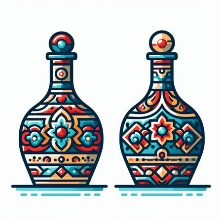 Vintage ceramic vases with decorative ornaments. Vector illustration.のイラスト素材