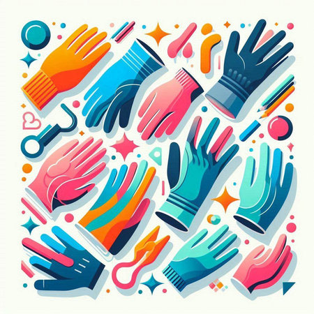 Set of rubber gloves. Vector illustration in flat design style on white background.のイラスト素材