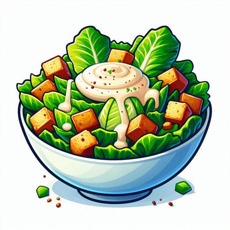Illustration of a bowl of fresh vegetable salad with mayonnaiseのイラスト素材