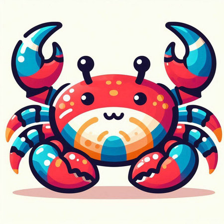 Cute cartoon crab on a white background. Vector illustration in a flat style.のイラスト素材