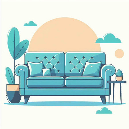 Sofa in the living room. Vector illustration in flat styleのイラスト素材