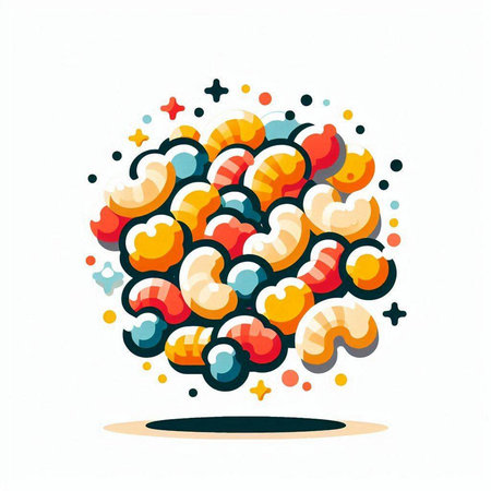 Colorful abstract vector illustration with bubbles and stars on white background.のイラスト素材