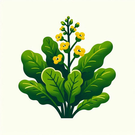 Illustration of a yellow flower with green leaves on a white backgroundのイラスト素材