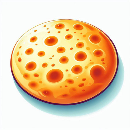 Illustration of a round cheese with holes on a white background.のイラスト素材
