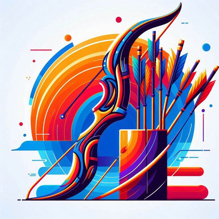 Artistic vector illustration of a bow and arrows on abstract background.のイラスト素材
