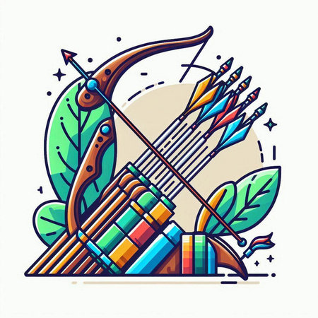 Vector illustration of bow, arrow and arrows in doodle style.のイラスト素材