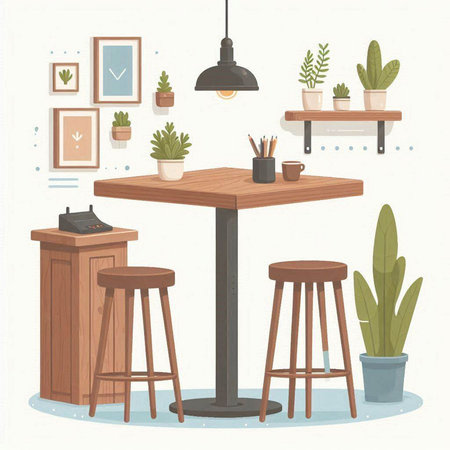 Interior design of cafe. Vector illustration of a cafe interior.のイラスト素材