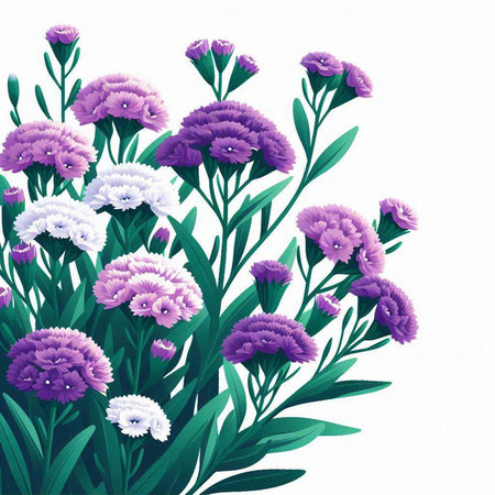 Bouquet of purple and white carnation flowers. Vector illustration.のイラスト素材