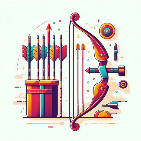 Vector illustration of archery arrows, bow and arrow in vintage style.のイラスト素材