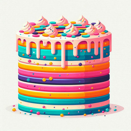 Colorful birthday cake with cream and sprinkles. Vector illustration.のイラスト素材