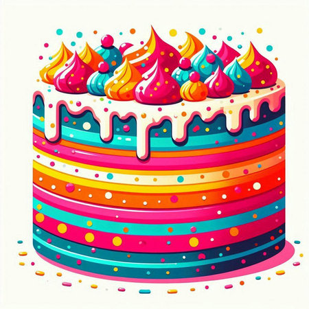 Birthday cake with multicolored sprinkles, vector illustration.のイラスト素材