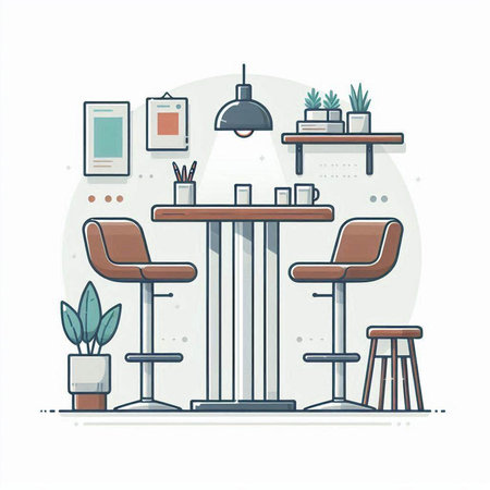 Interior of a cafe with furniture. Vector illustration in flat styleのイラスト素材