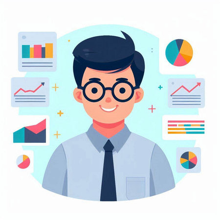 Businessman character in office. Vector illustration in a flat style.のイラスト素材