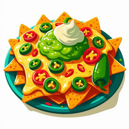 Mexican nachos with guacamole sauce and pepperのイラスト素材