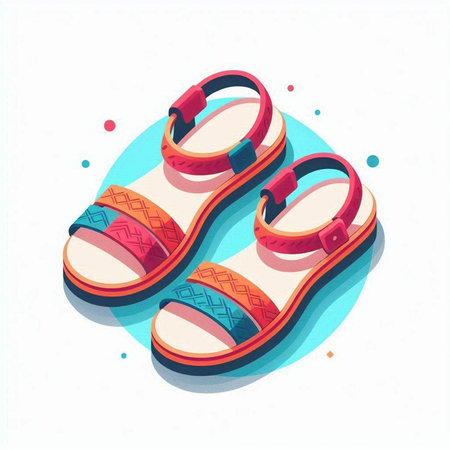 Summer sandals isolated on white background. Vector illustration in cartoon style.のイラスト素材